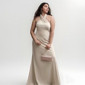 BHLDN NWT Ruby Twist Halter Satin Gown 24W Champagne Anthropologie Wedding Dress